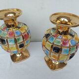 PAIR OF CERAMIC VASES DOREE, POLYCHROME, VINTAGE ITALY 60'S