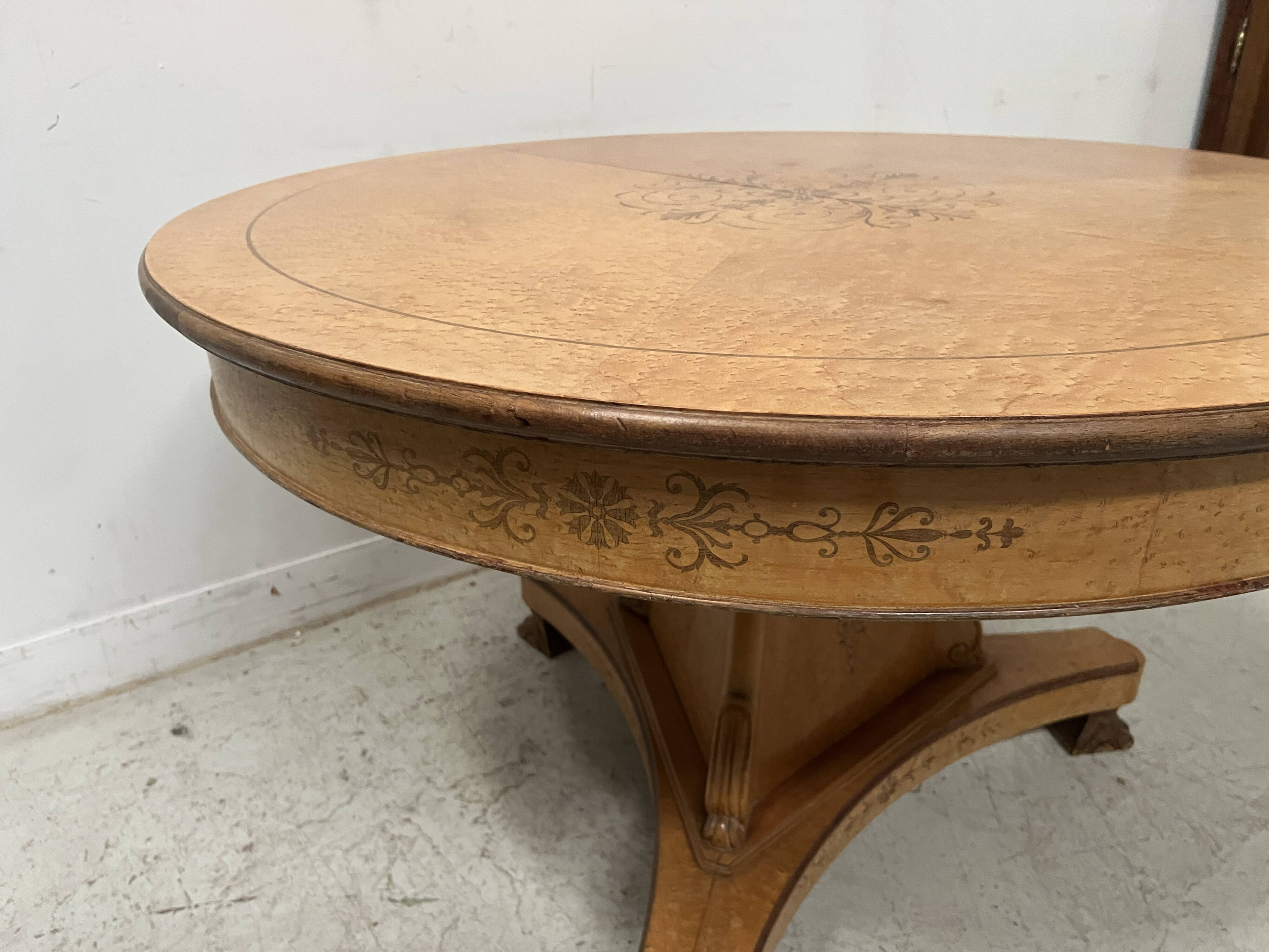 Charles X style maple veneer table and chair set, 20th century