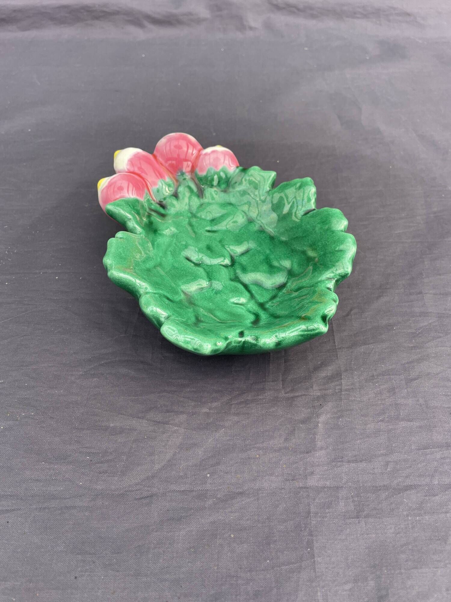 Vintage Vallauris ceramic catchall leaf radish handmade France