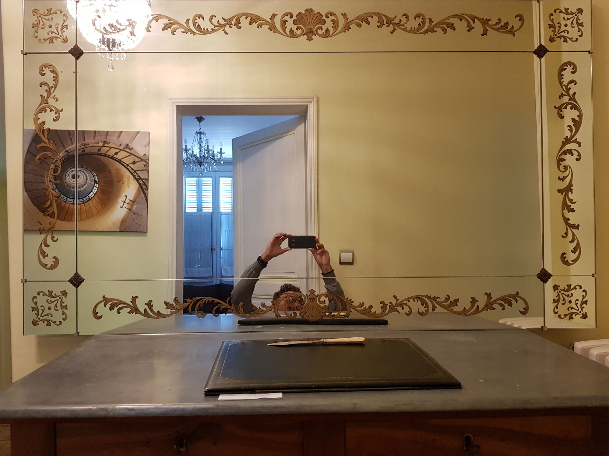 Large brasserie bistro mirror in eglomised glass