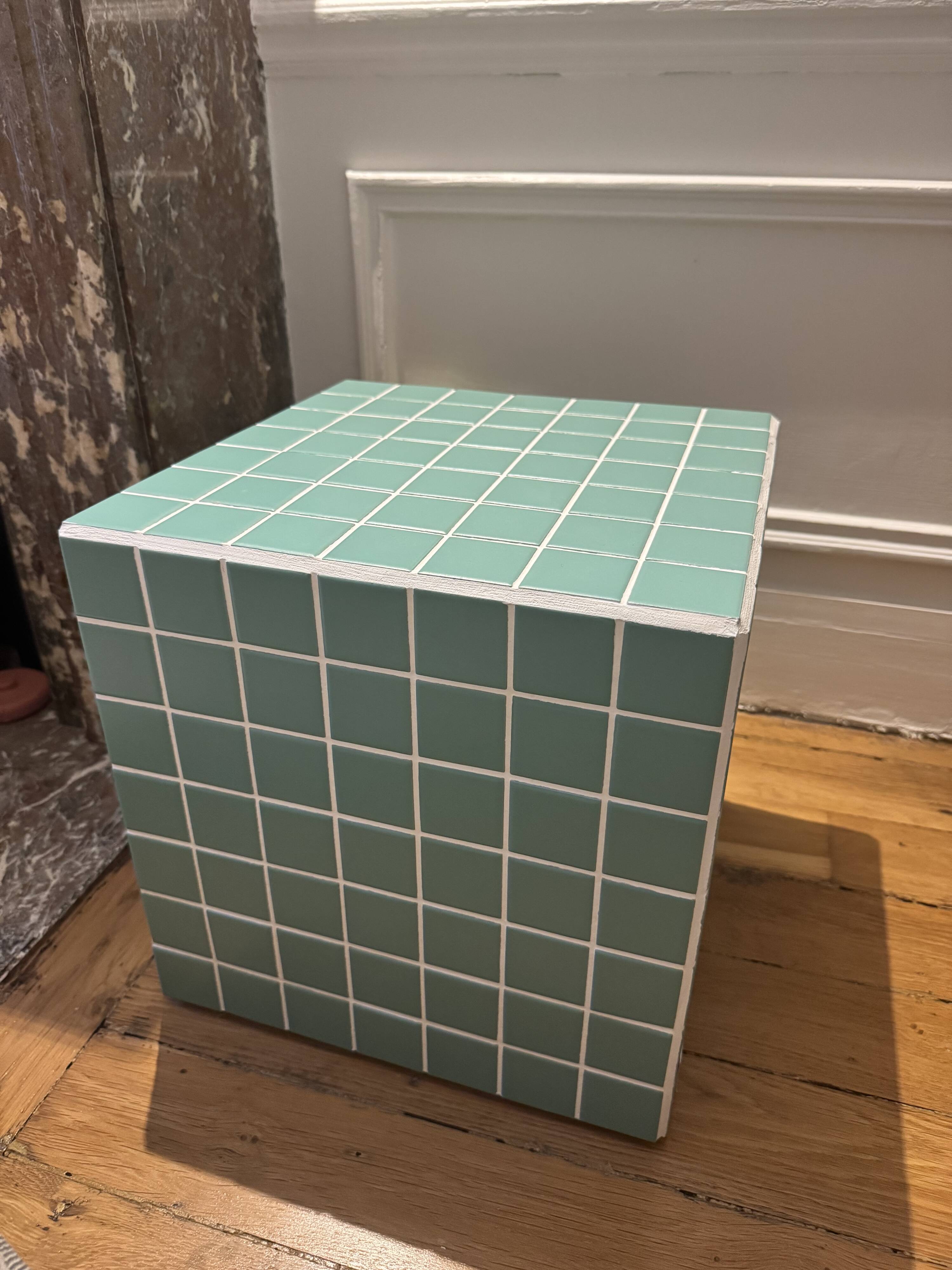 Jade ceramic cube side table 35x35 cm