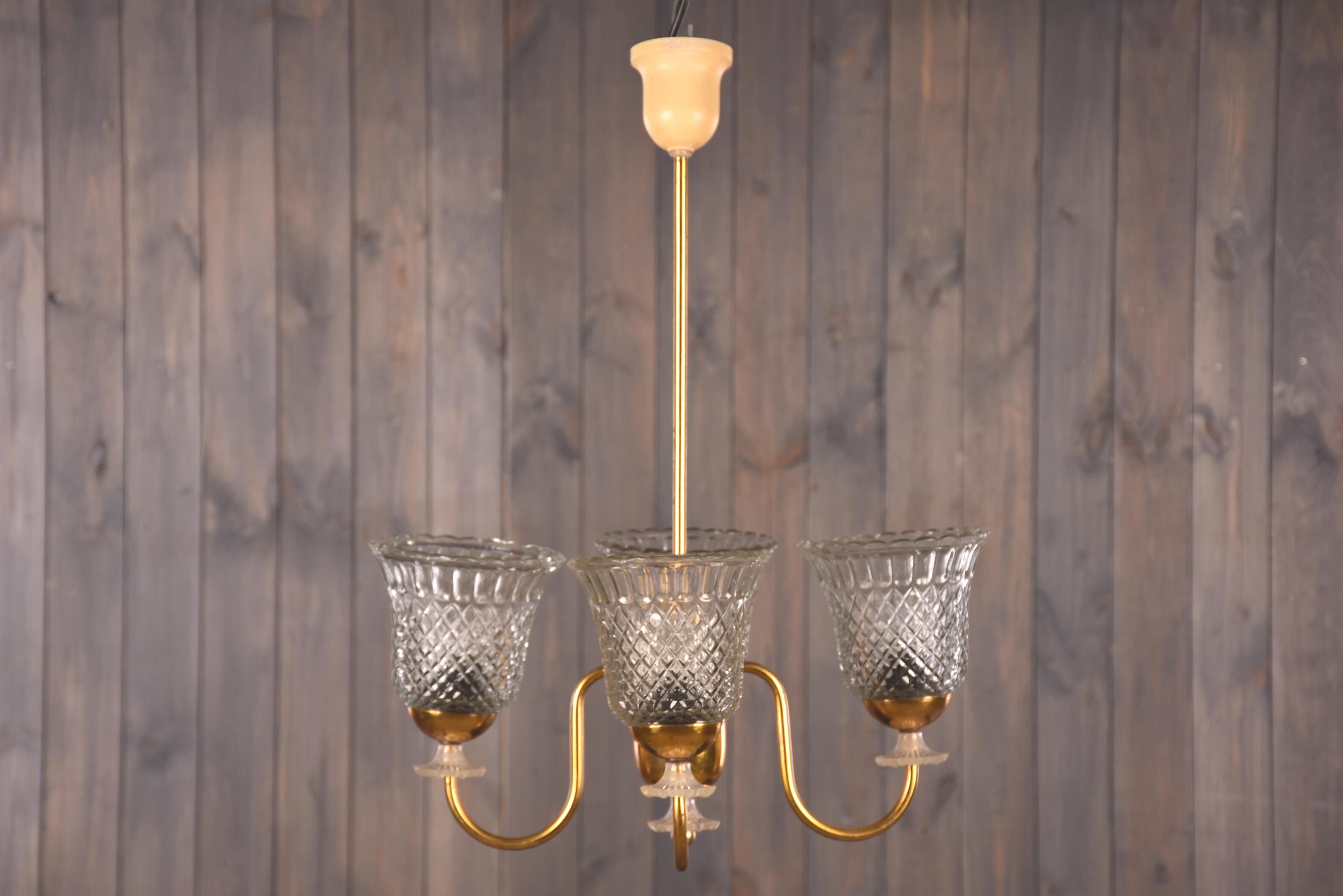 Lustre vintage 4 lumières brocante plafonnier