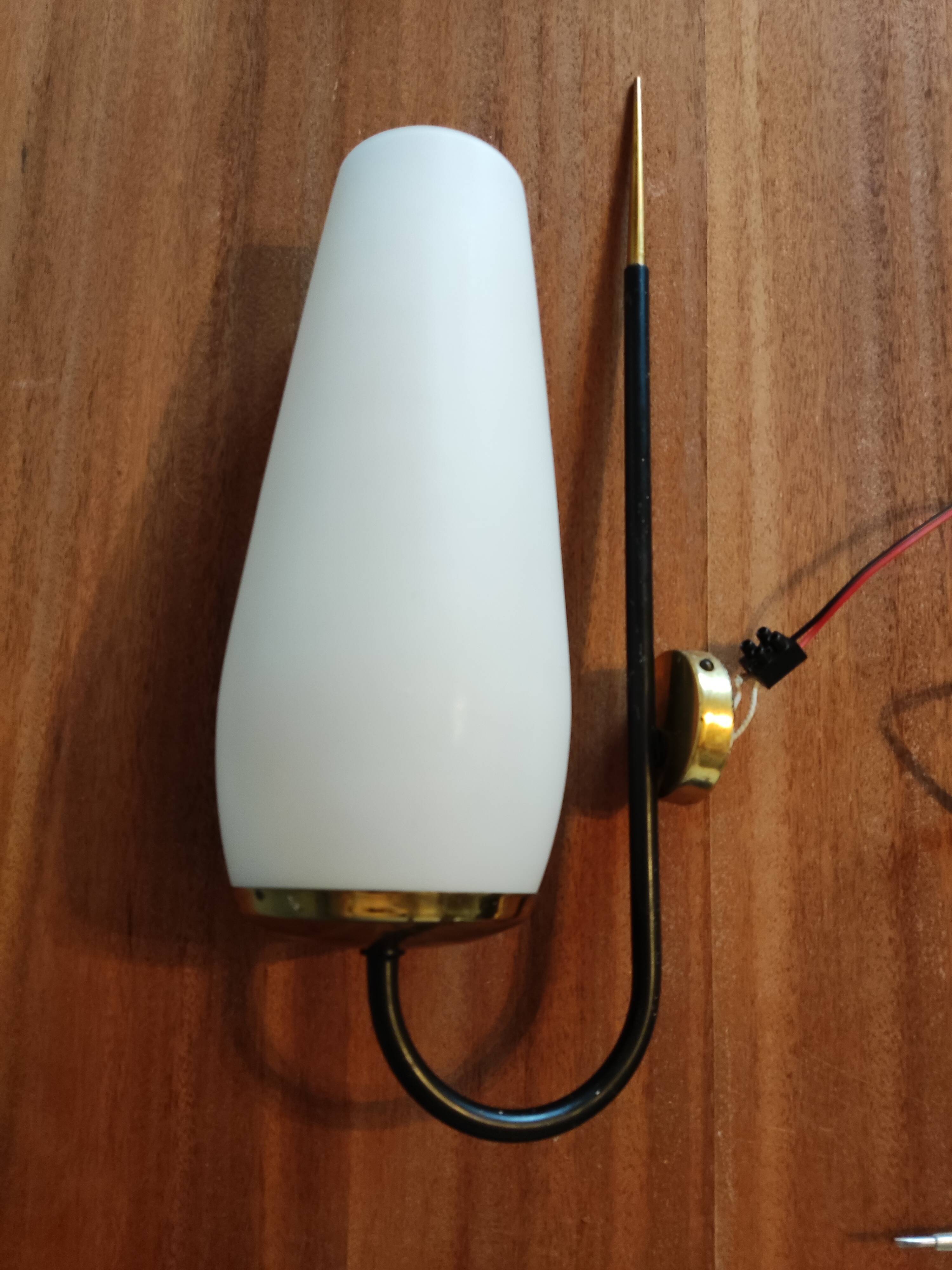 Brass and white opaline wall light