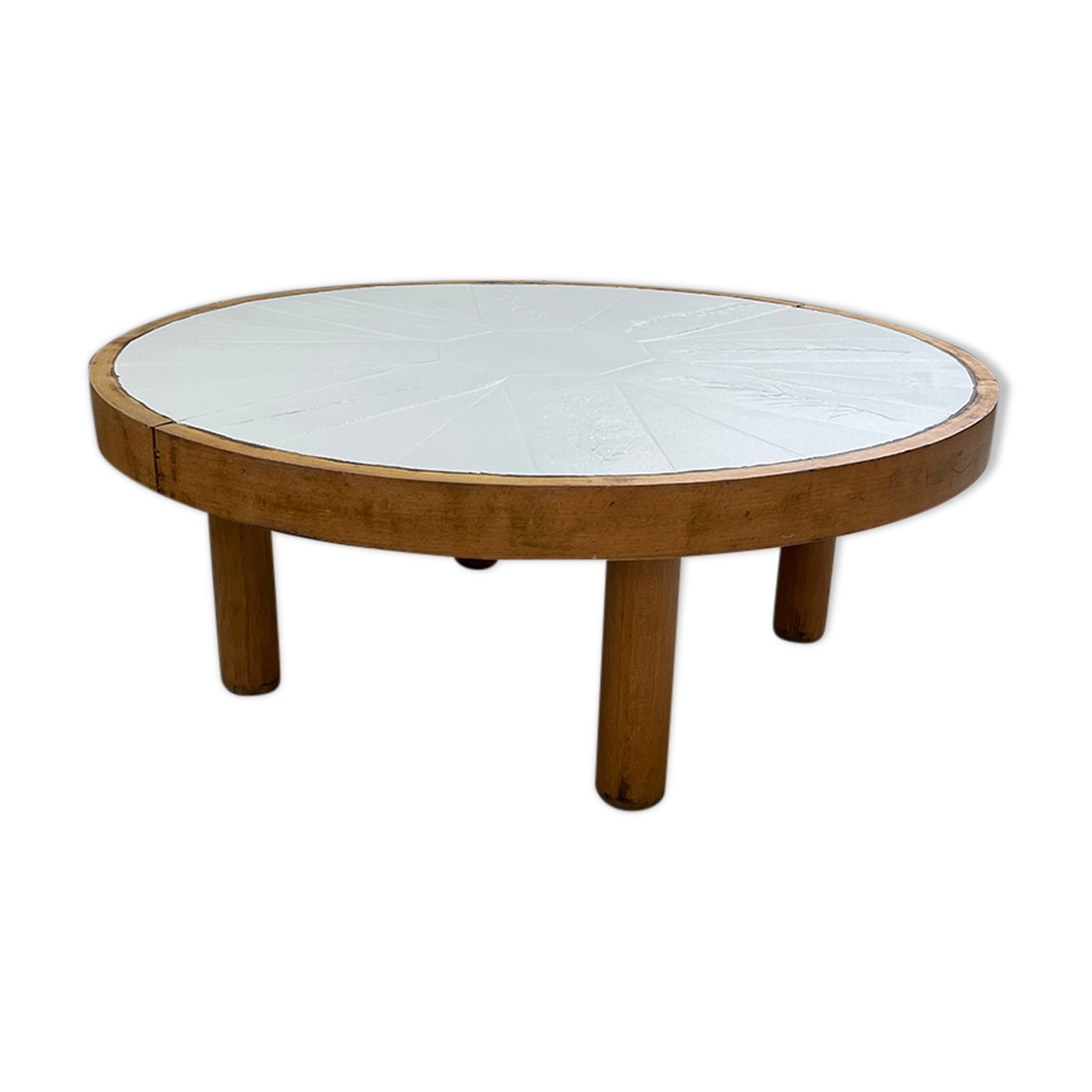 Round coffee table white ceramic and wood