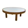 Table basse ronde céramique blanche et bois