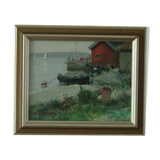 Huile sur toile vintage – « Sjöbodar »