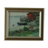 Huile sur toile vintage – « Sjöbodar »