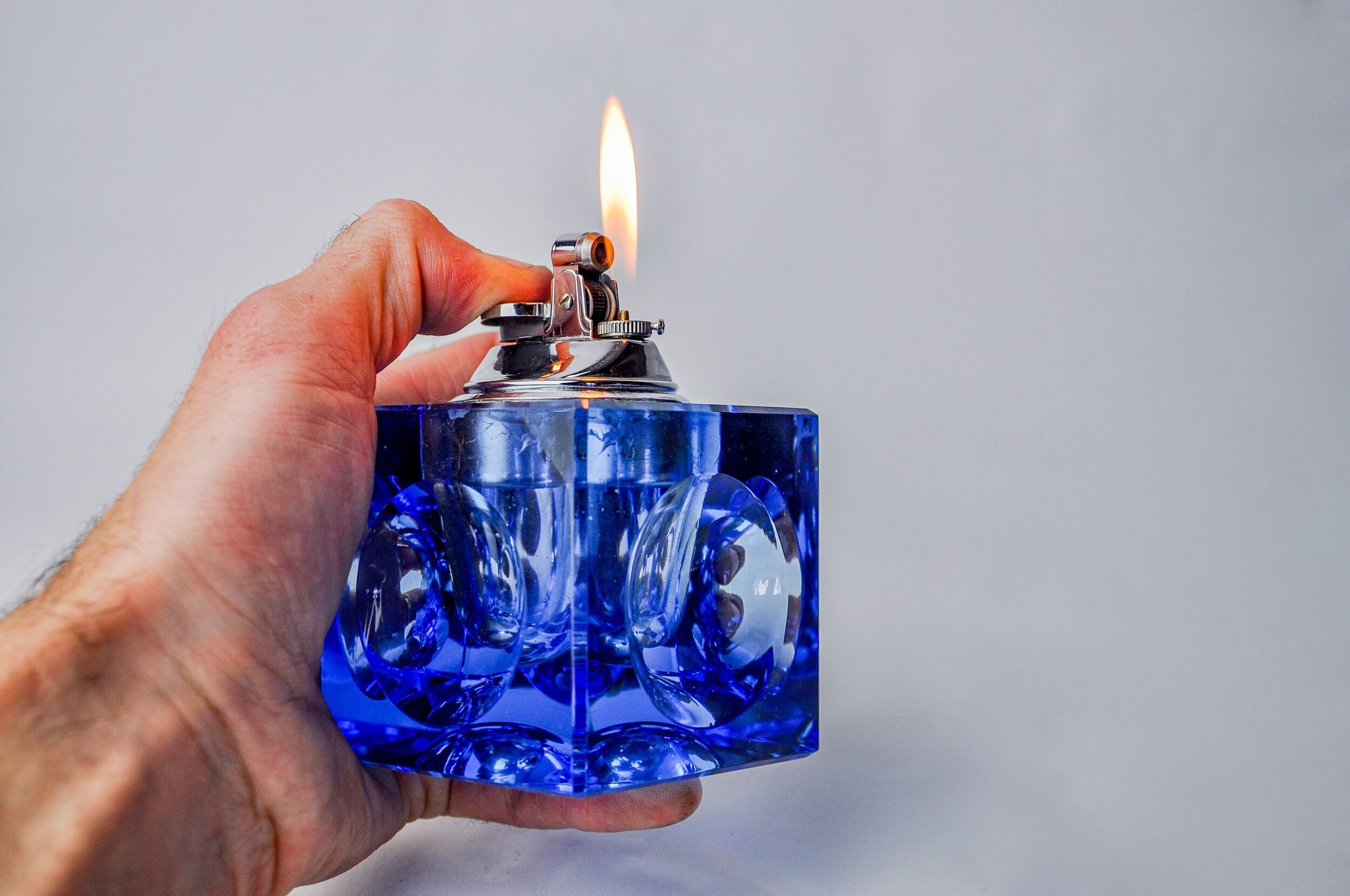 Ice lighter by Antonio Imperatore, blue murano glass, Italy, 1970