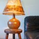 Lampe grés et laine brut, signée Alain Blanchard, 1970