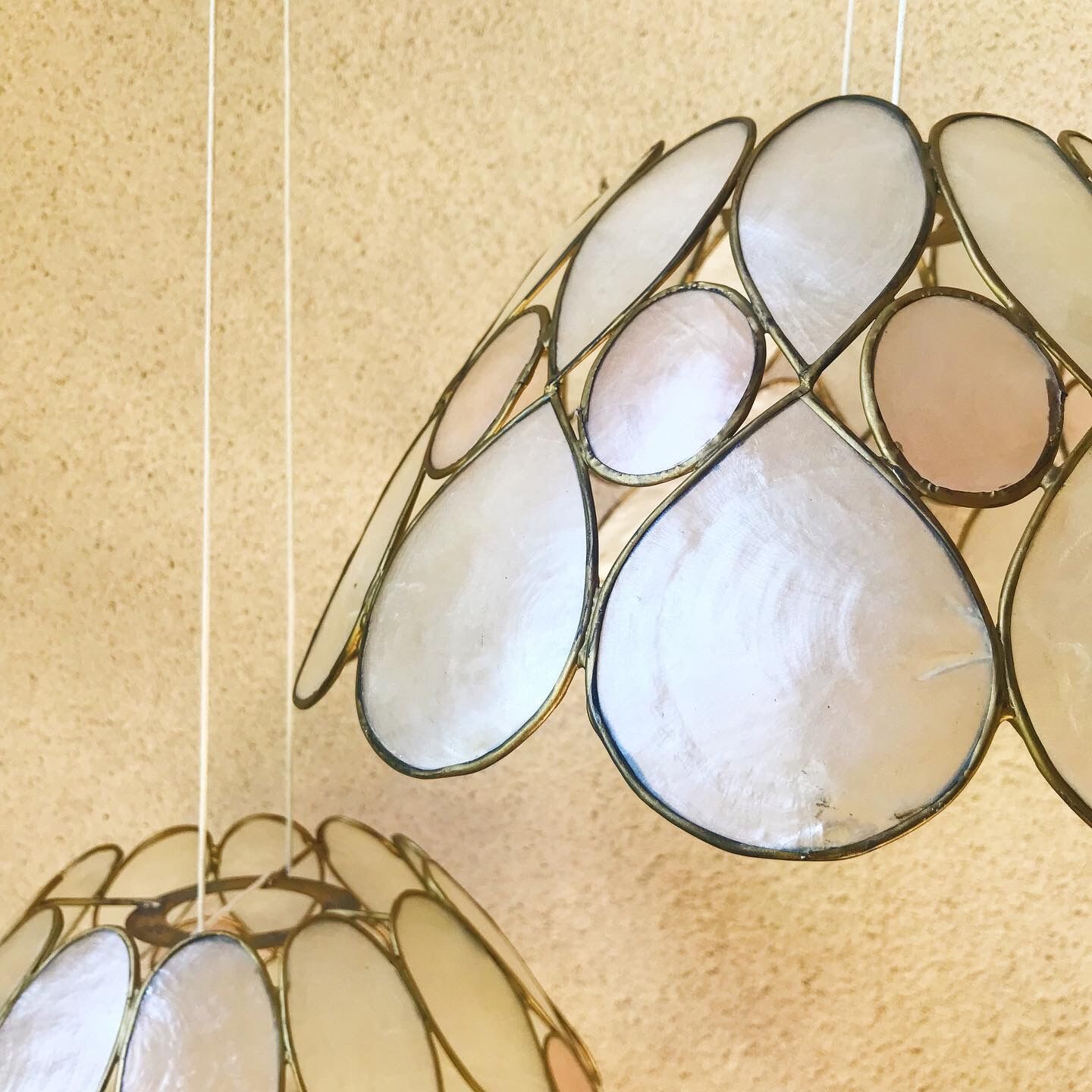 Mother-of-pearl lampshade and brass