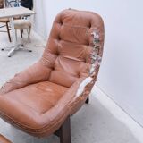 Armchair and ottoman by Jean Gillon for Probel in leather and teak, Brazil 1970