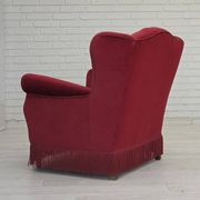 1960s, Danish armchair, red furniture velour, beech wood legs.
