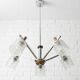 Vintage suspension with 5 chrome and wood lights – textured glass – 1970s