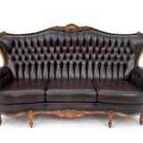 Deep buttoned brown leather salon set