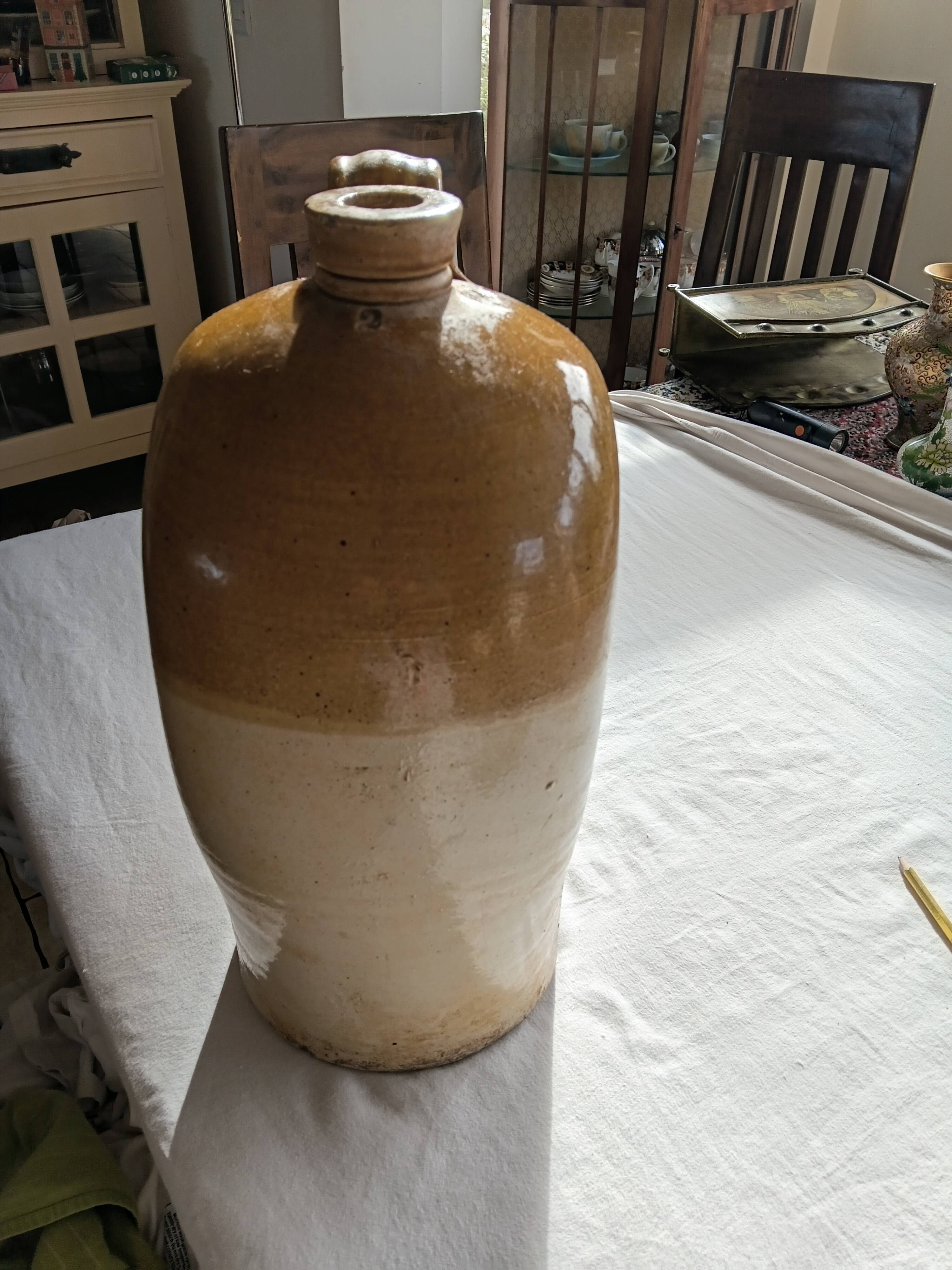 Flacon à whisky en grès de Bristol, à côtés plats, 2 gallons, victorien (vers 1900)