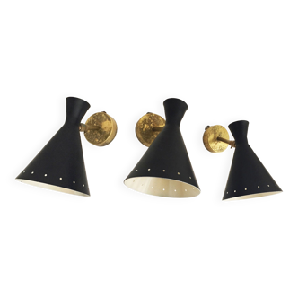 Suite of three italian wall lamps 1950