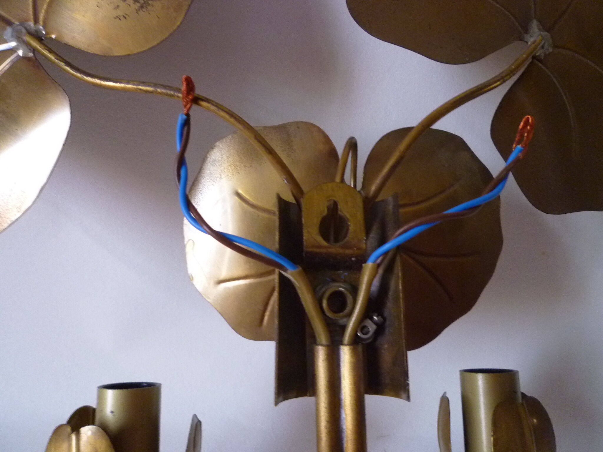 Double water lily wall light in brass