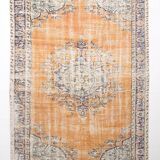 7x9 Orange & Cream Oriental Pattern Vintage Rug, 202x282Cm