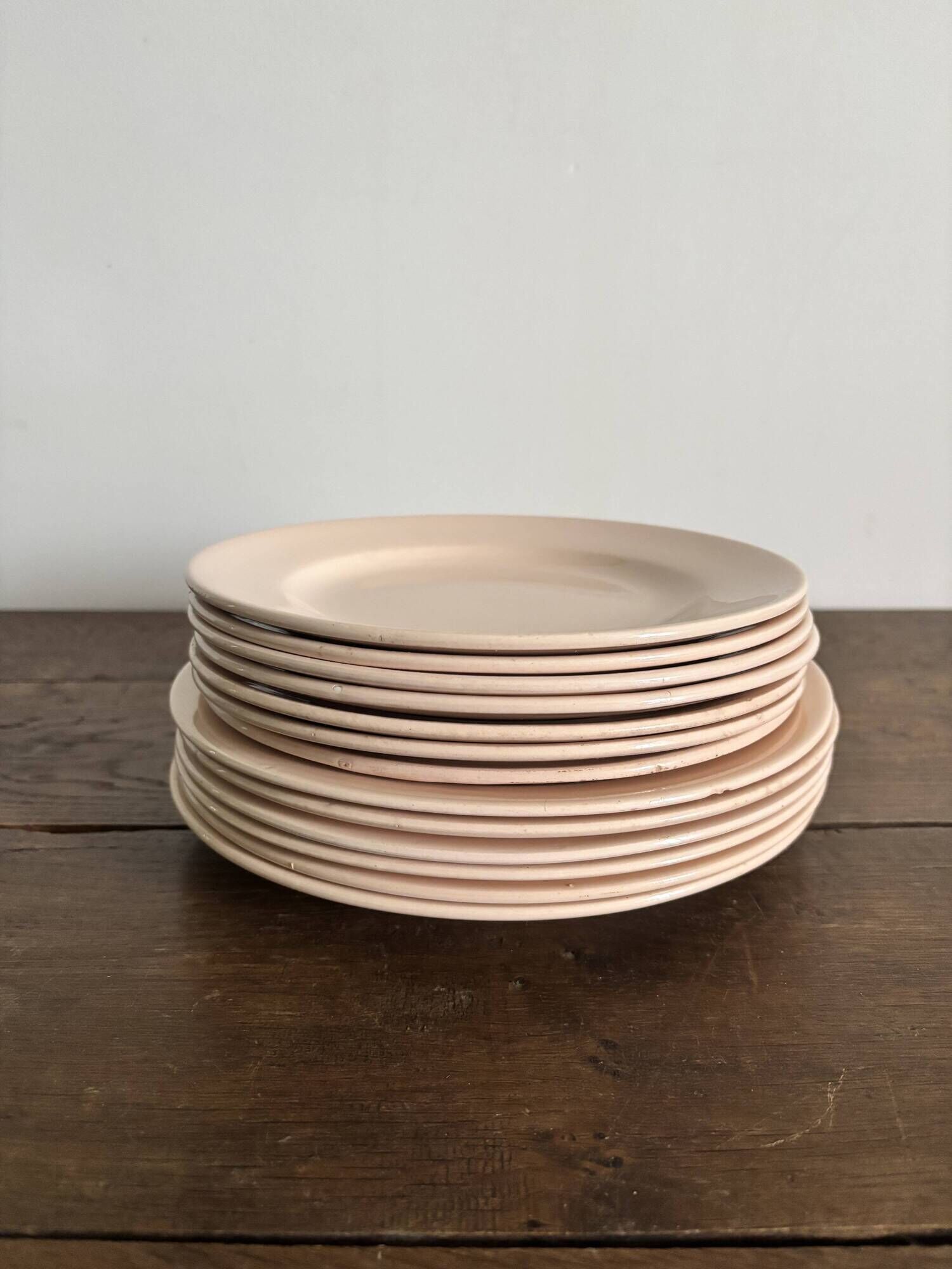 Set of 12 vintage plates Digoin Sarreguemines – Powder pink
