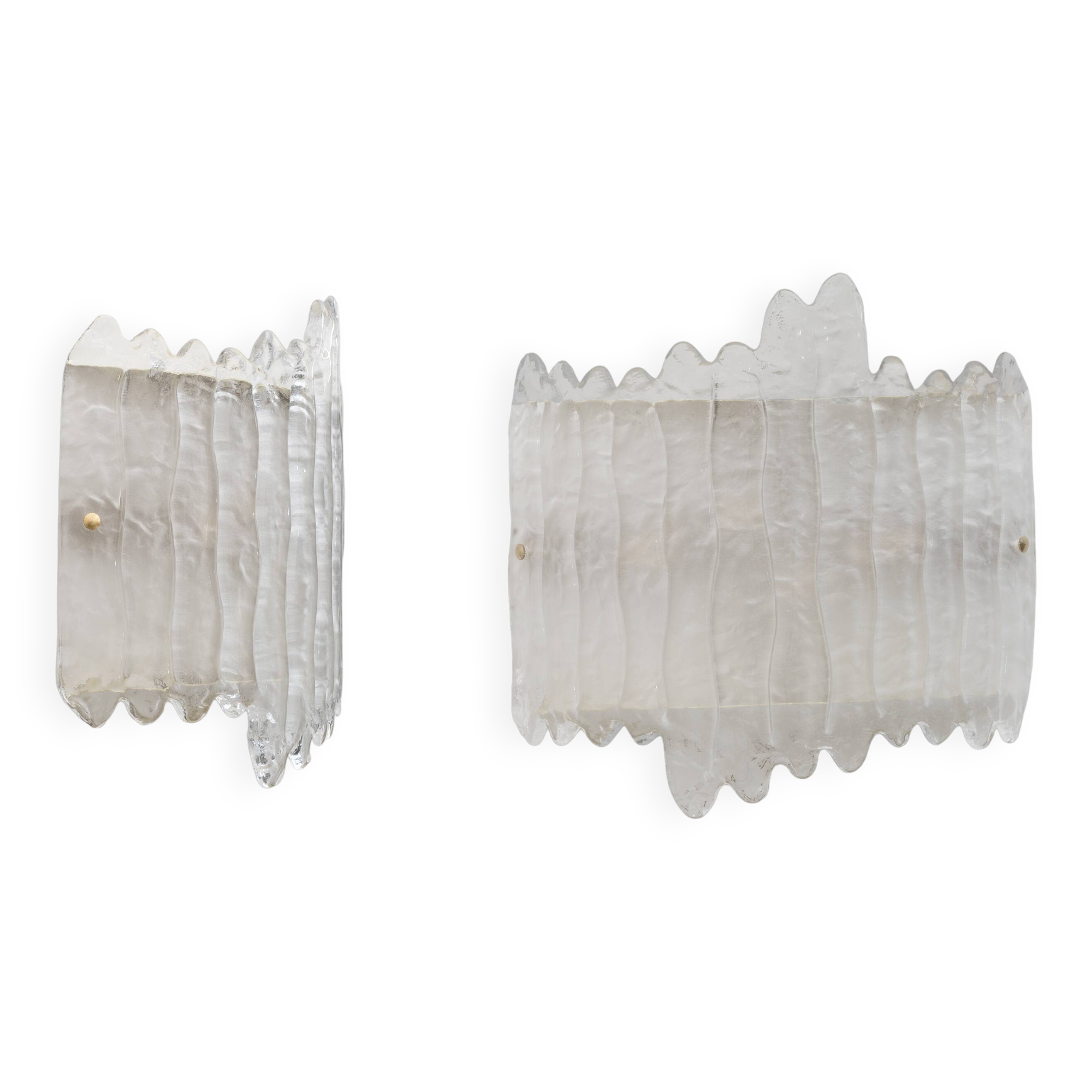 Pair of Modern Italian Murano Glass and Brass glacier Wall Sconces