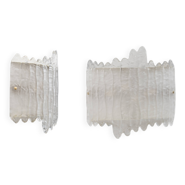 Pair of Modern Italian Murano Glass and Brass glacier Wall Sconces