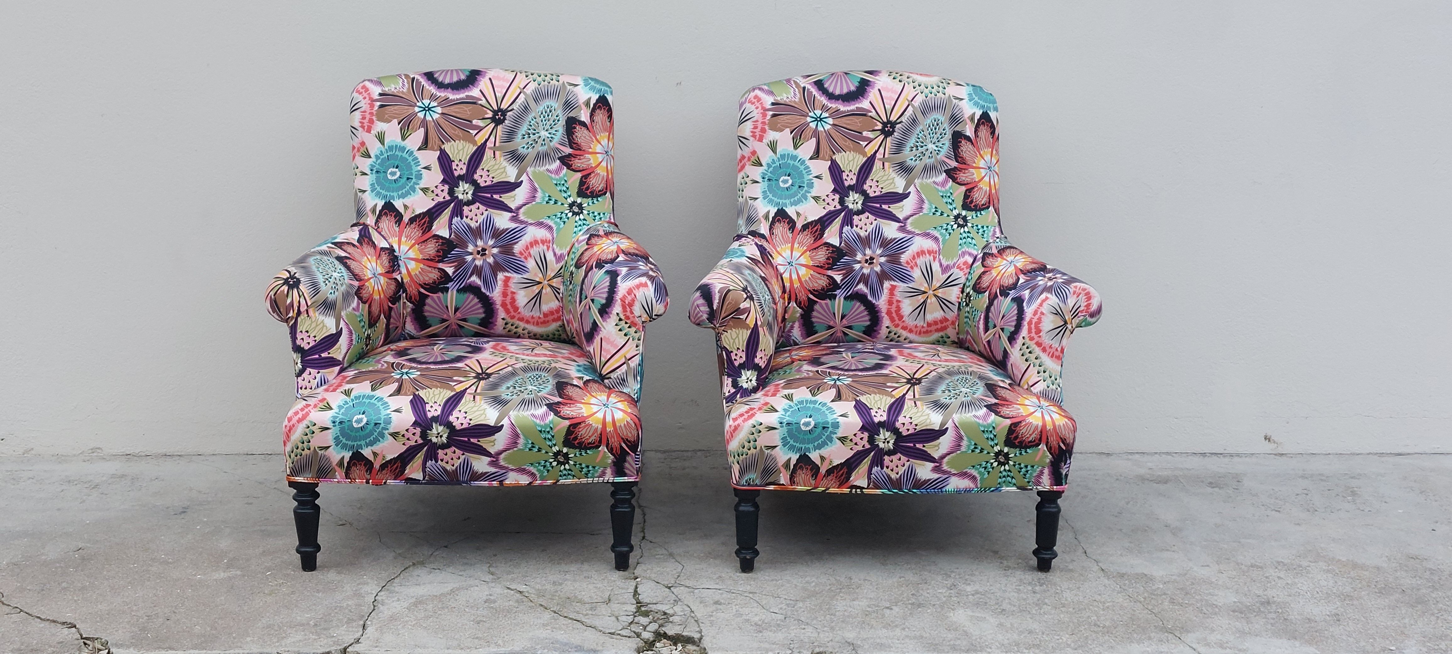 Pair of toad armchairs Napoleon III tapestry missoni italy