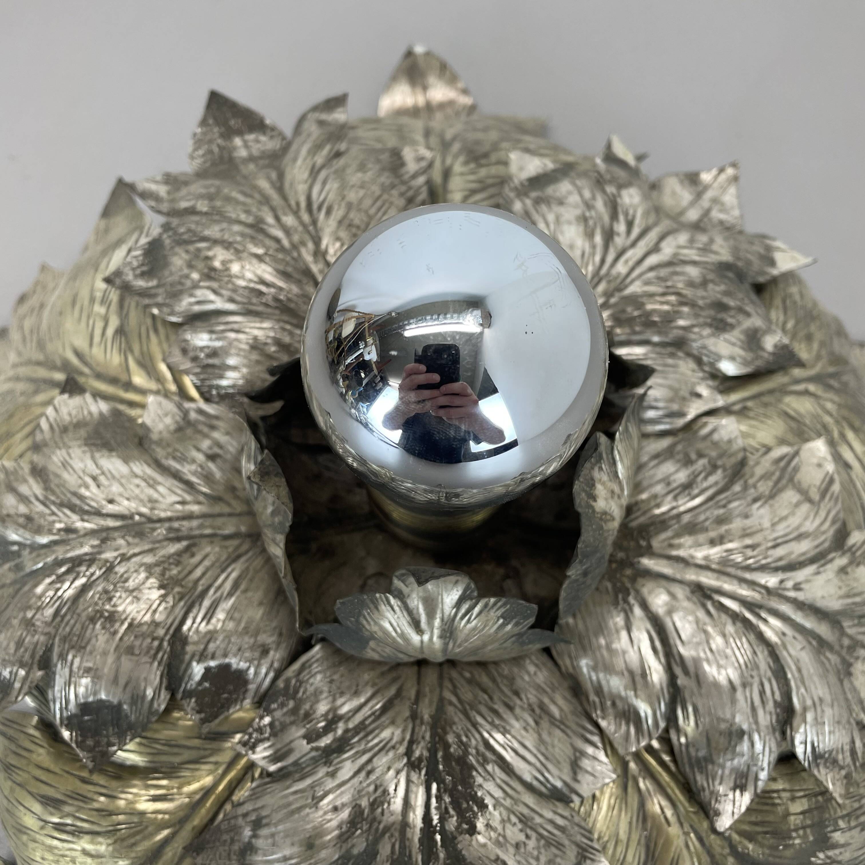 rare 36cm silver tone Metal Florentiner Leaf Theatre Ceiling Light, Italy