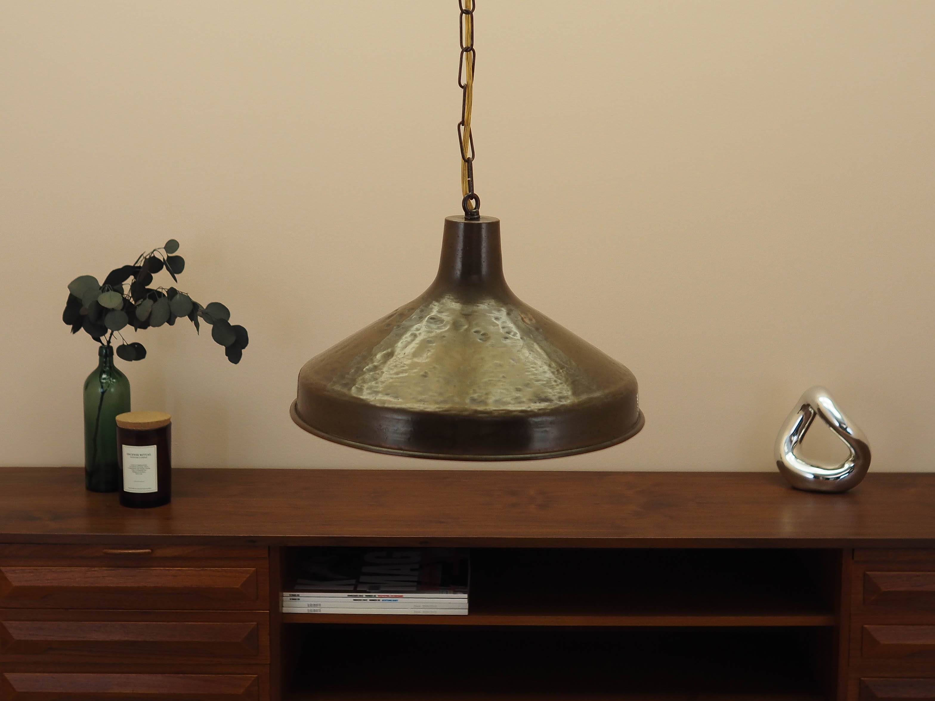 Danish Brass Pendant Lamp 1960s Mid-Century Modern Conical Shade