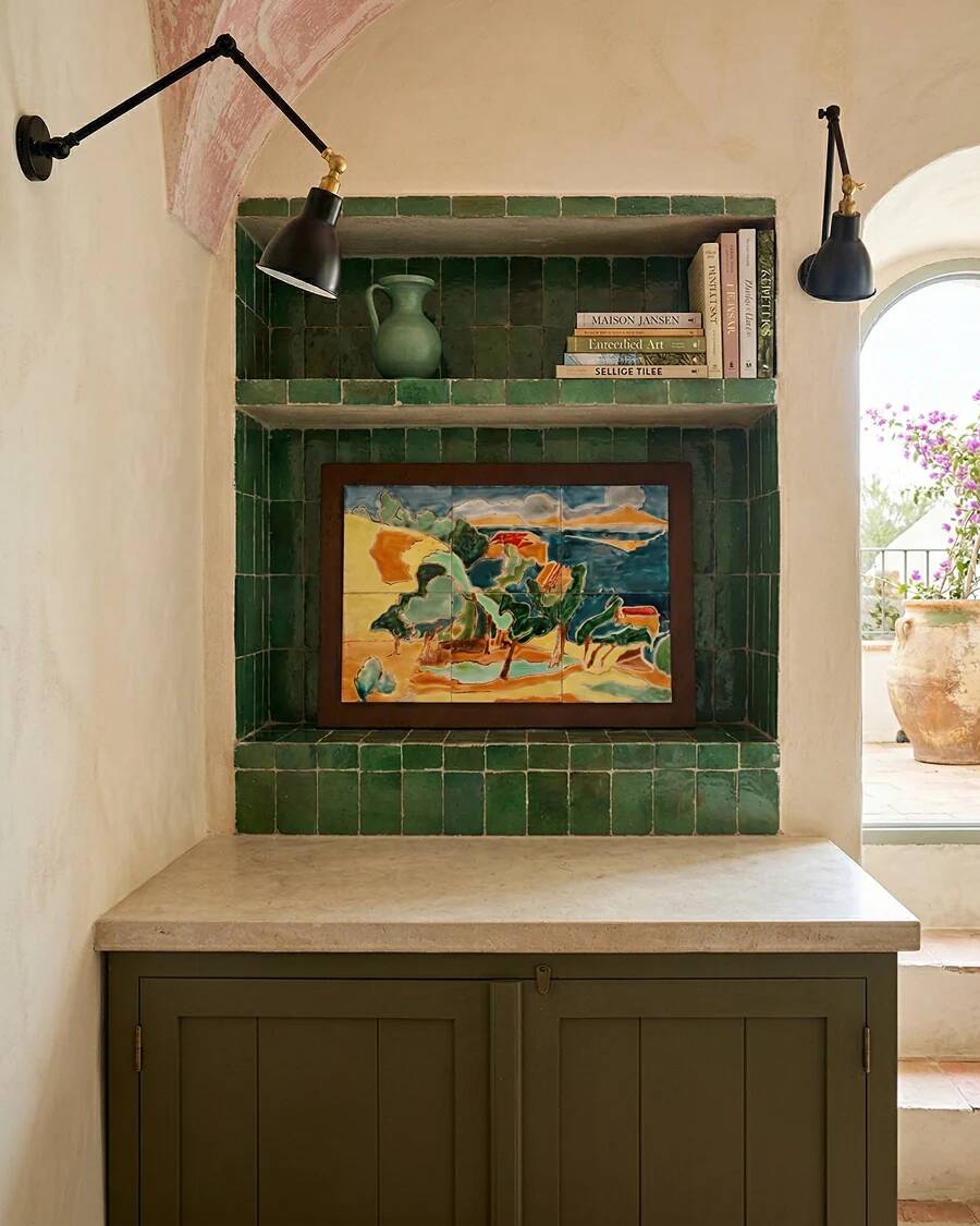 Mid-Century coloured enamelled ceramic tile art panel, Anduze