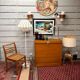 Vintage design low filing cabinet with curtain from the 50s/60s.