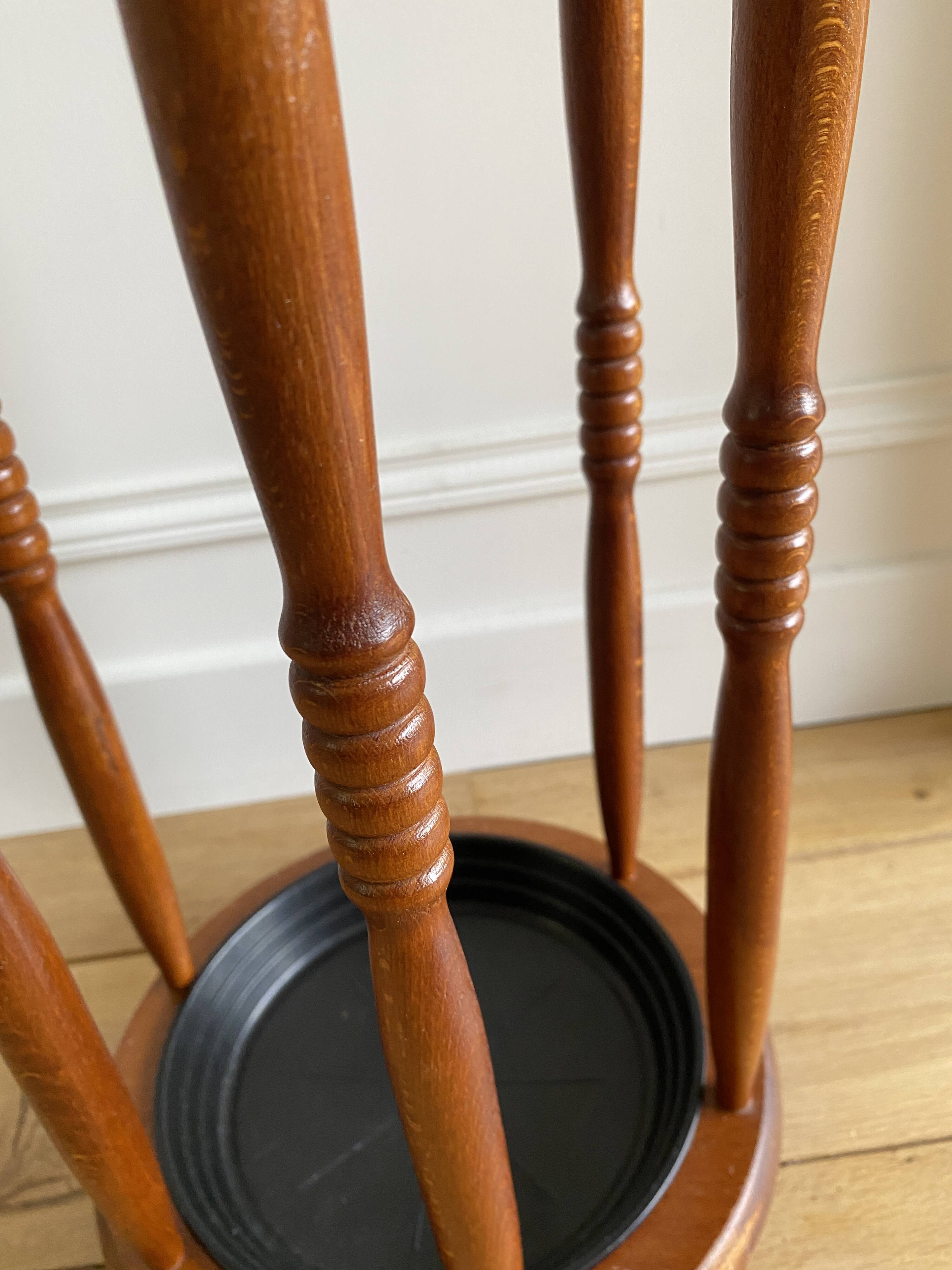 Vintage round wooden umbrella stand