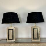 Table lamps in travertine and brass, Regency style, Maitland Smith, 1980.