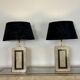 Table lamps in travertine and brass, Regency style, Maitland Smith, 1980.