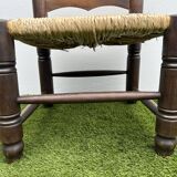 Pair of old low chairs in wood and straw