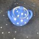 Lavender blue earthenware tea service with white polka dots from Digoin Sarreguemines.