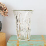 Large art deco style molded glass vase, foliage pattern