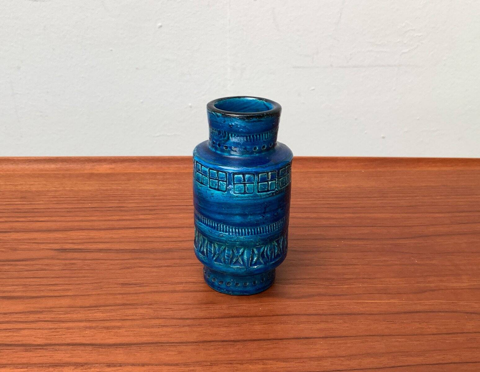 Mid-century Italian Rimini Blu ceramic vase by Aldo Londi for Bitossi.