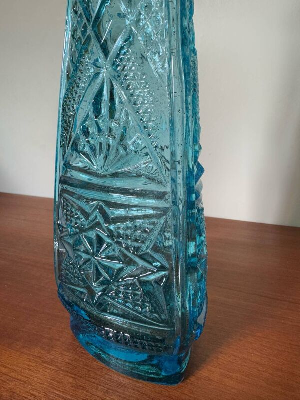 Carafe verre Empoli turquoise années 60