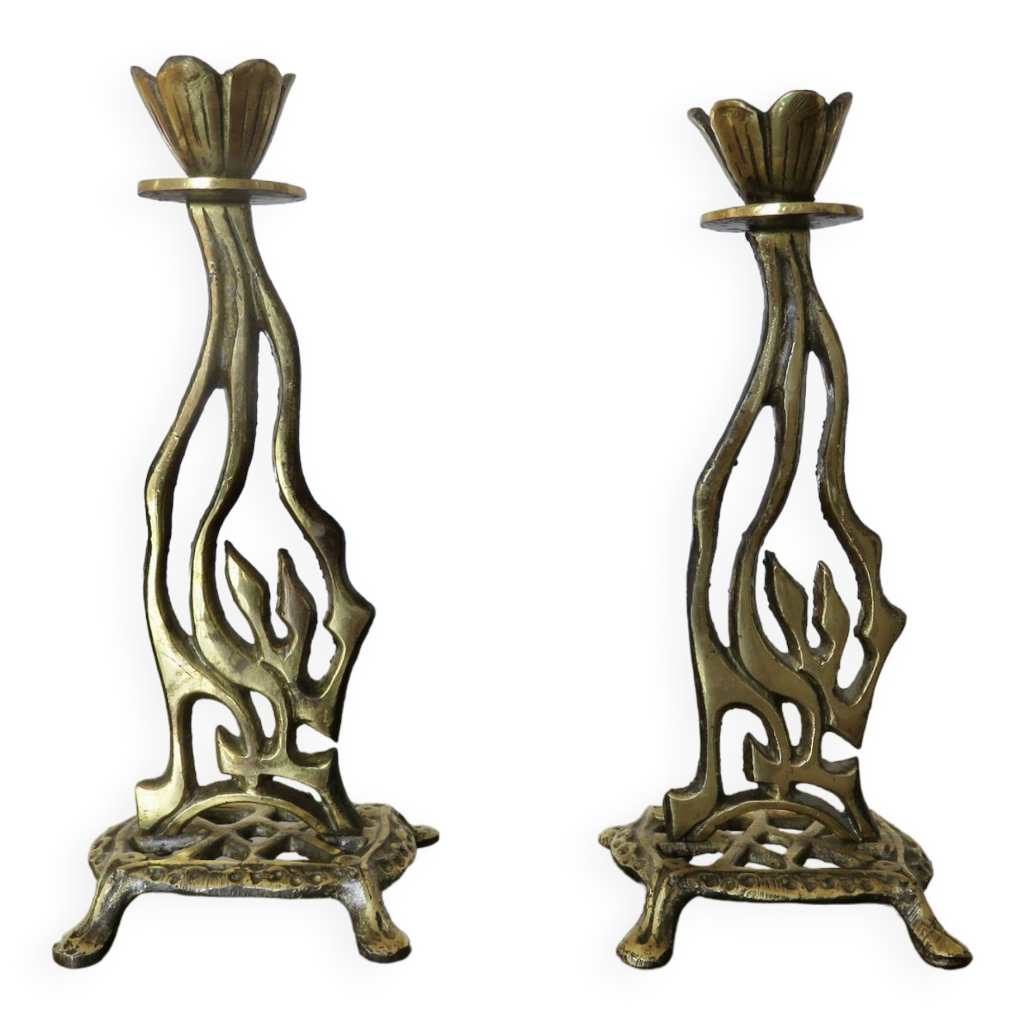 Pair of art nouveau style brass candlesticks