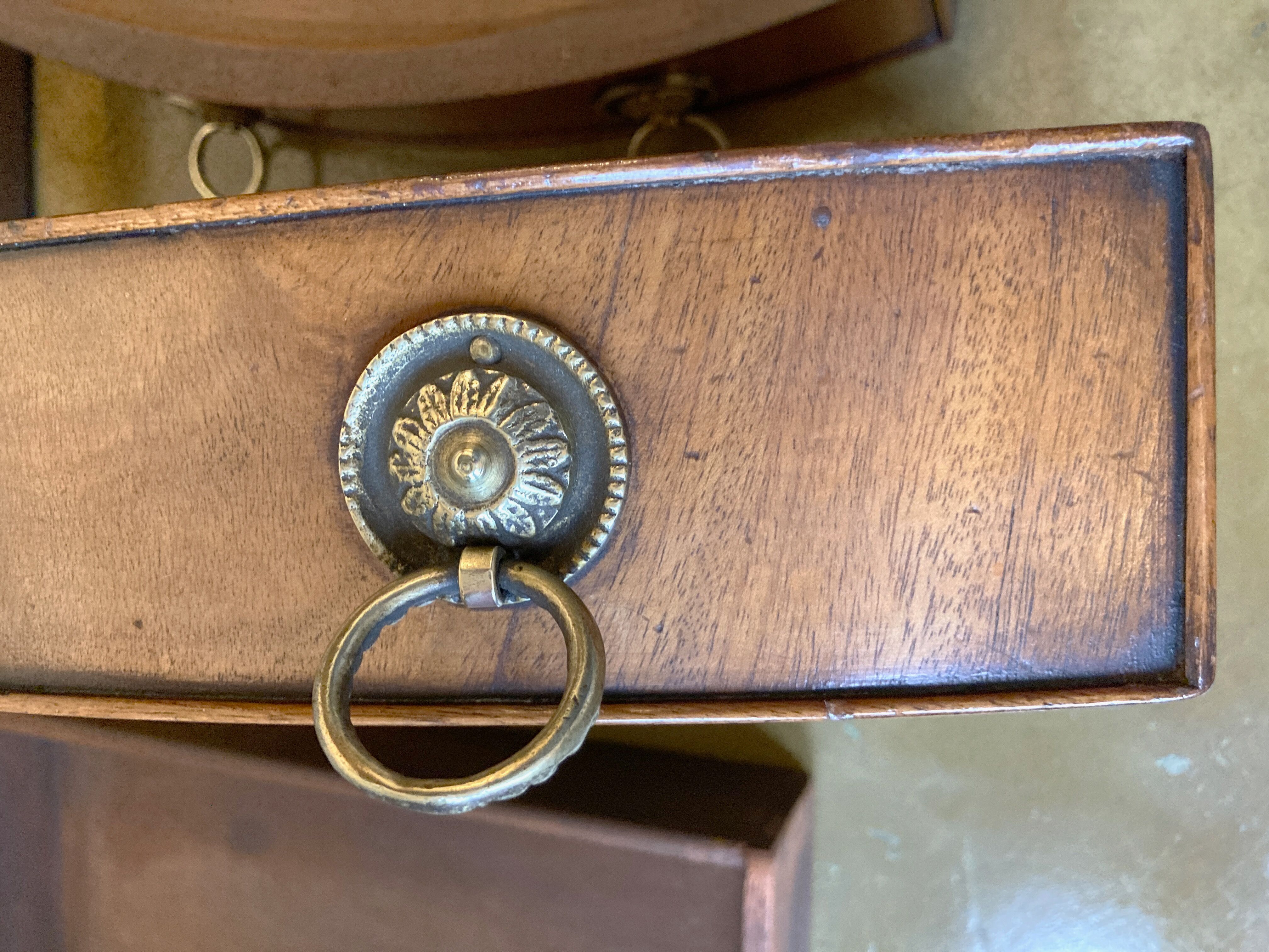 Old drum table 1900 cherry leather and brass