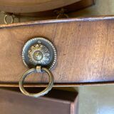 Table tambour 1900  merisier cuir et laiton