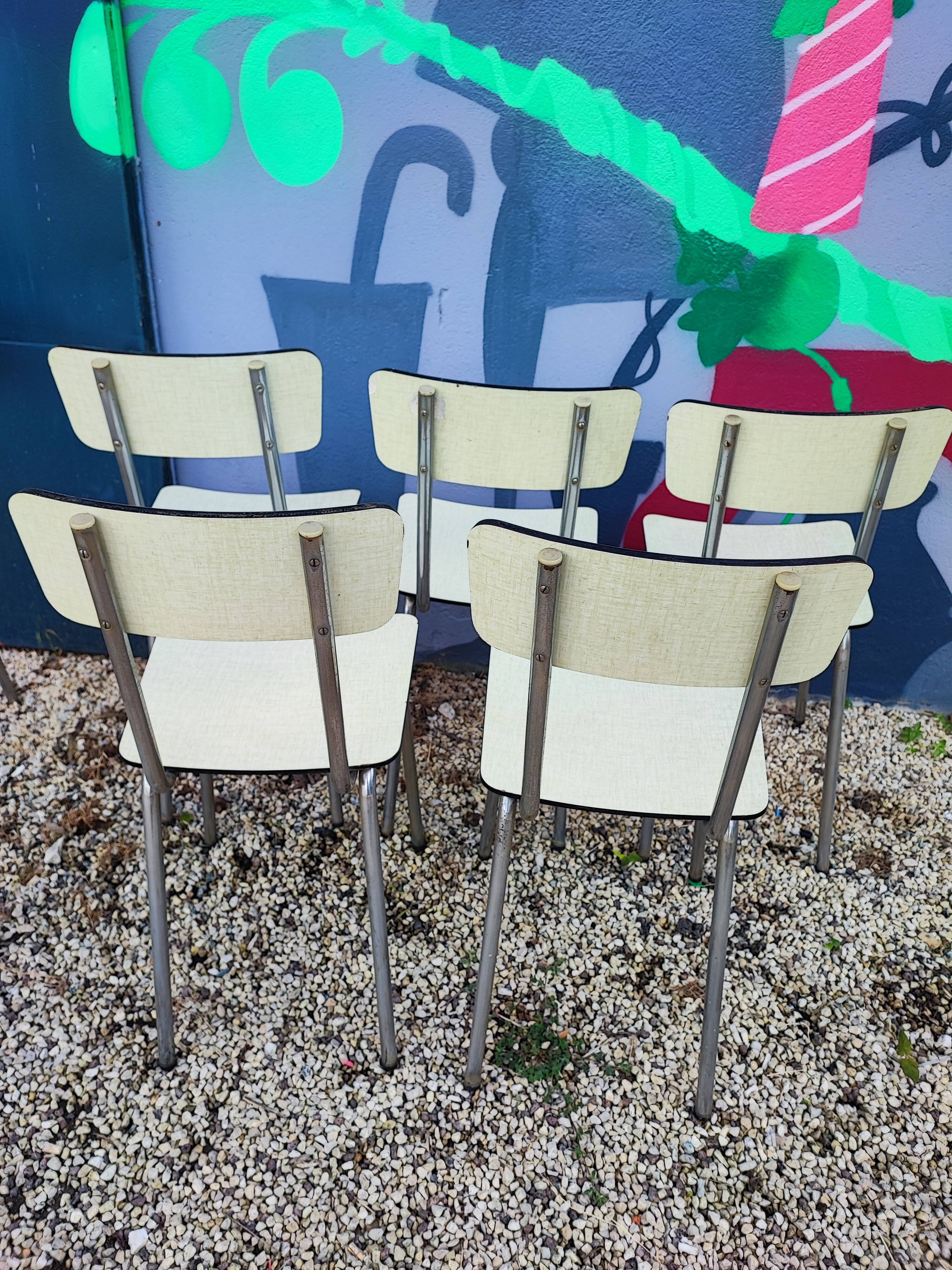 Lot 6 chaises formica jaune paille crème
