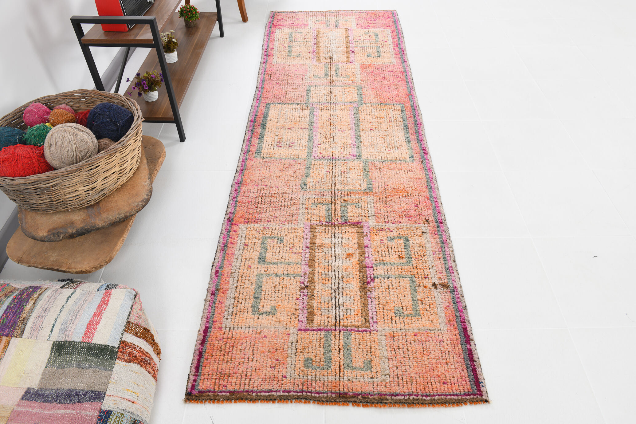 3x9 Vintage Geometric Runner Rug, 89x283Cm