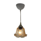 Striated tulip-shaped pendant light, in smoked glass