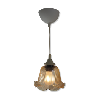 Striated tulip shape pendant lamp, smoked glass