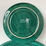 Vallauris - Set of 6 "fish" plates in earthenware and green enamel