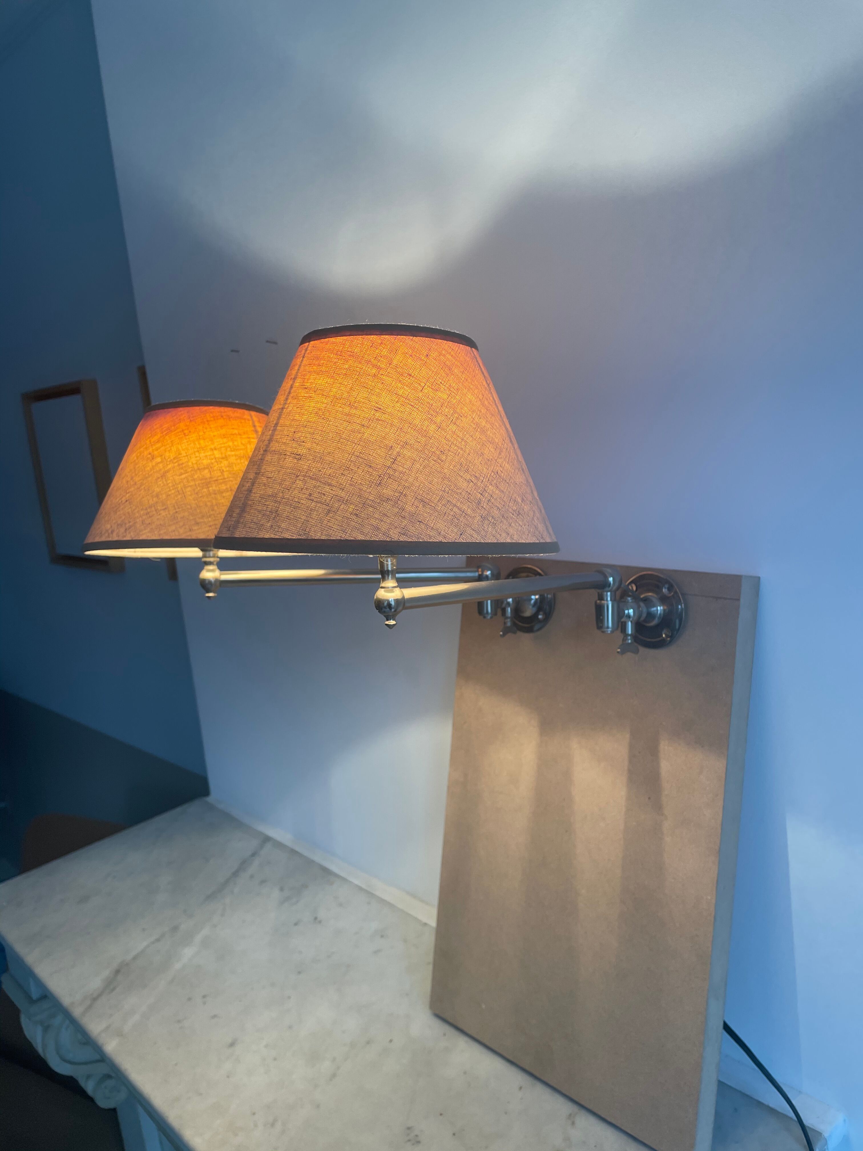 Pair of vintage, Art Deco chrome and beige adjustable wall lamps