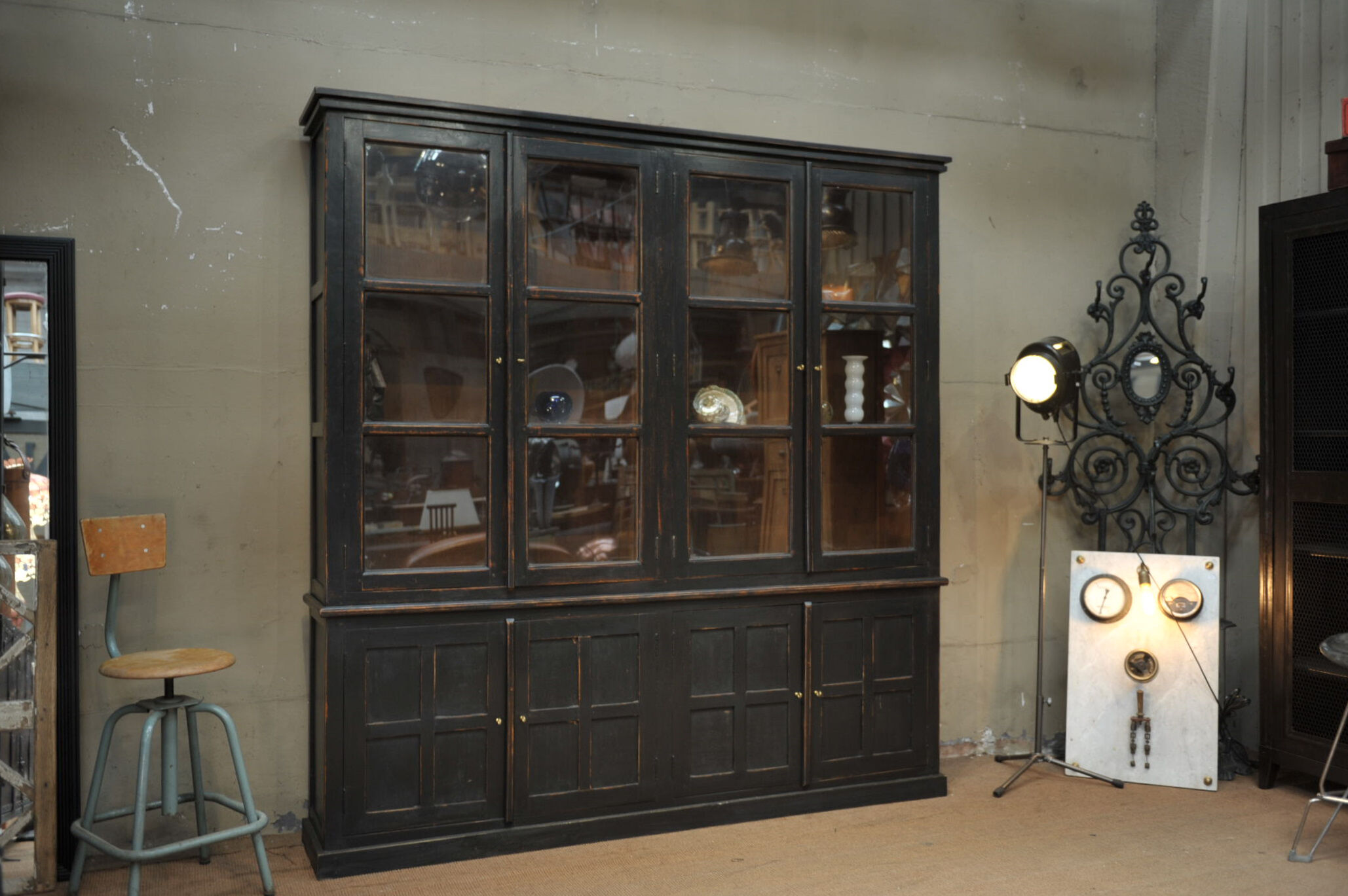 Glass library in teak 1970 patinated black