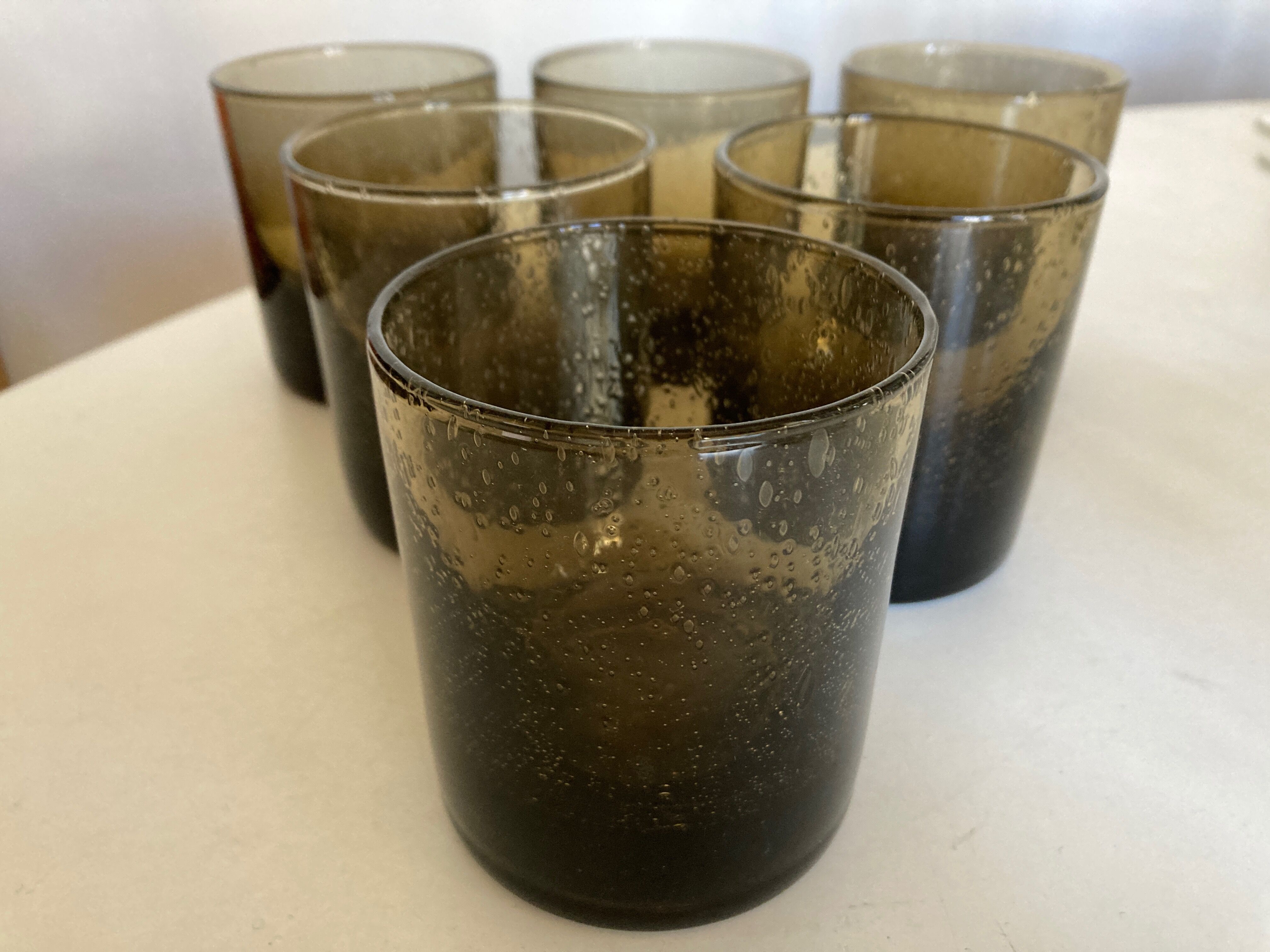 Set de 6 verres gobelets en verre bullé 1970