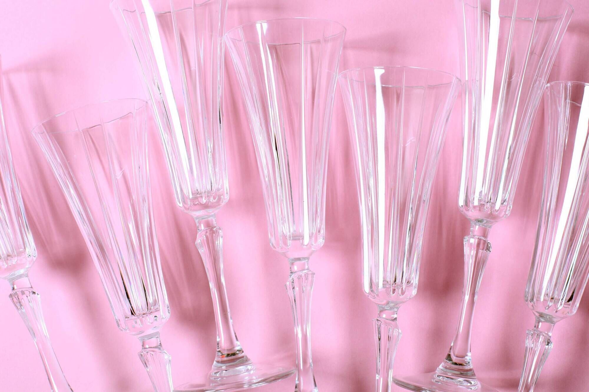Set of 8 Crystal Vintage Champagne Flutes, Prosecco Clear Italian